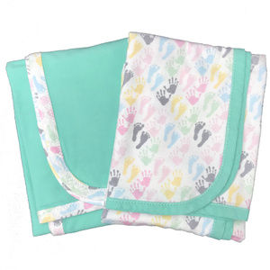 Baby Blanket Set Green Multi Hand & Footprints